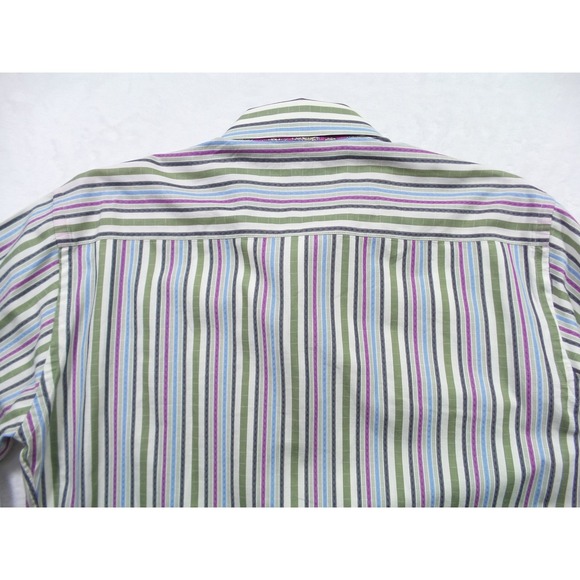 Robert Graham Shirt Mens Large Striped Long Sleeve Button Up Silk Trim Designer - Picture 9 of 14